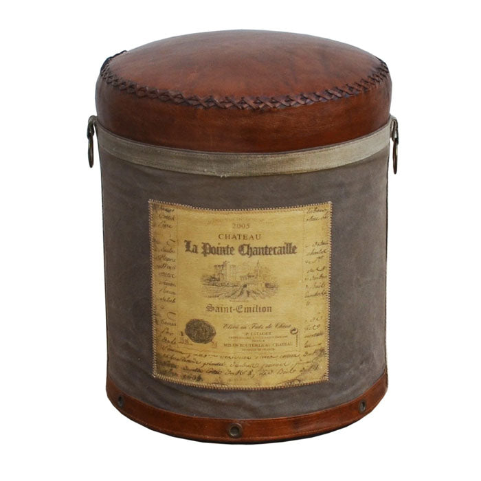 Cylindrical Chateau Leather and Canvas Ottoman - Notbrand