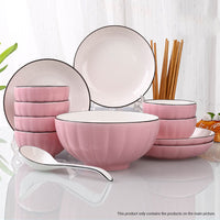 Ceramic Dinnerware Bowl Set in Pink - Set of 9 - Notbrand