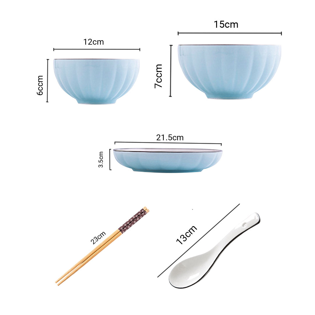Ceramic Dinnerware Set With 4 Spoons in Blue - Set of 10 - Notbrand