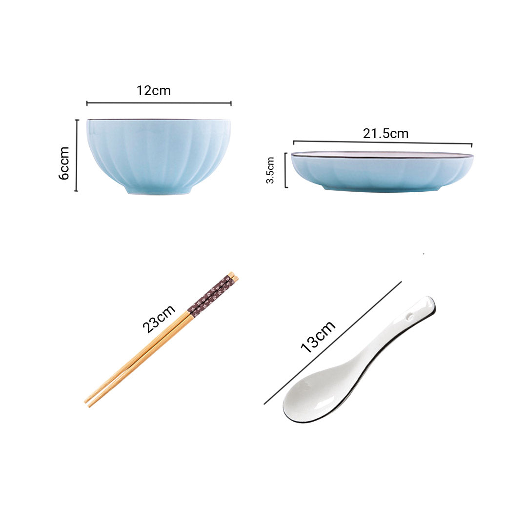 Ceramic Dinnerware Set With 6 Spoons in Blue - Set of 10 - Notbrand