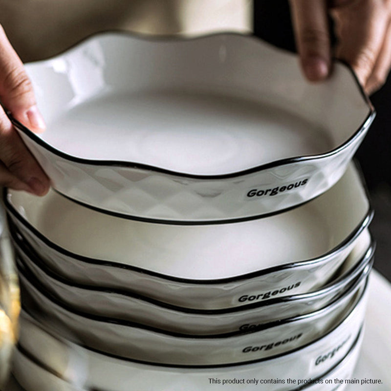 Ceramic Dinnerware Set With Diamond Pattern - Set of 22 - Notbrand