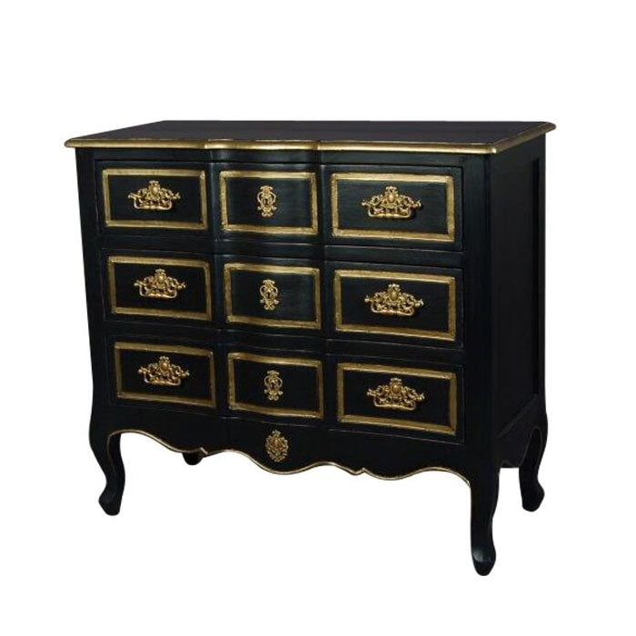 Dynasty Wooden Chest in Black & Gold - 3 Drawers - Notbrand