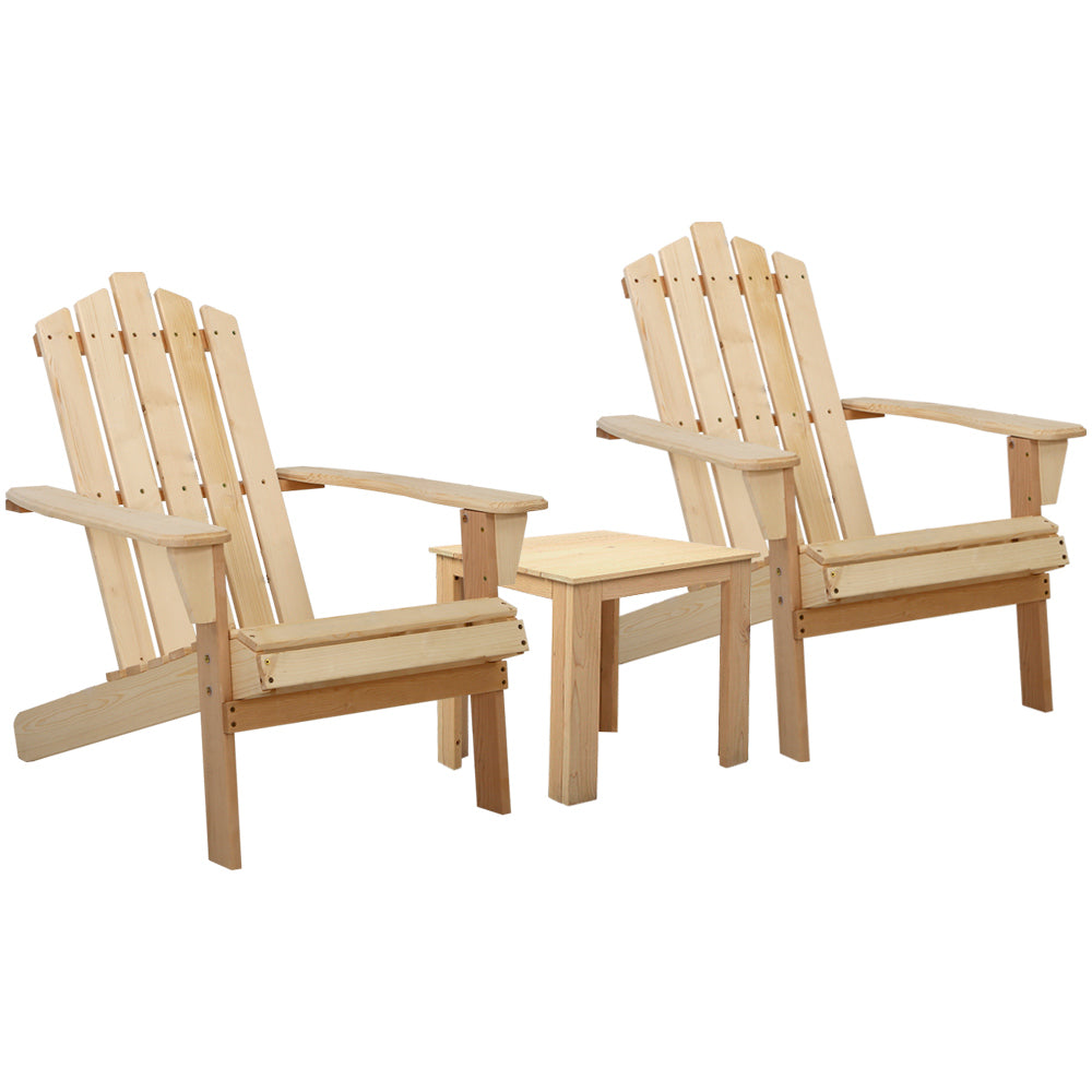 Vitalian Outdoor Wooden Adirondack Beach Chairs & Side Table Set - Natural - Notbrand