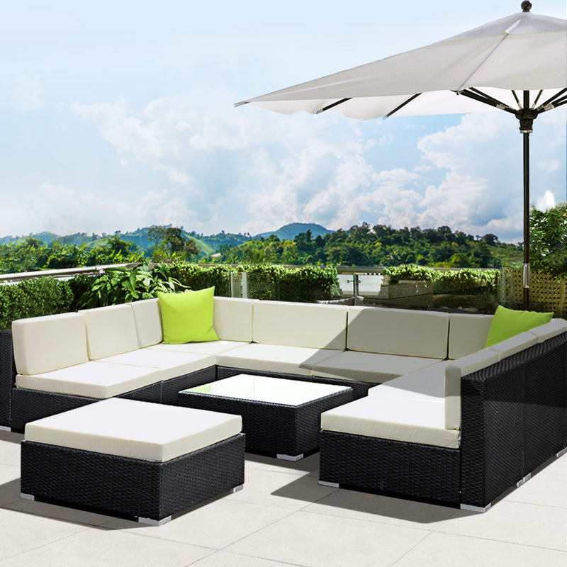 Gardeon 10PC Outdoor Furniture Sofa Set Wicker Garden Patio Lounge - Notbrand
