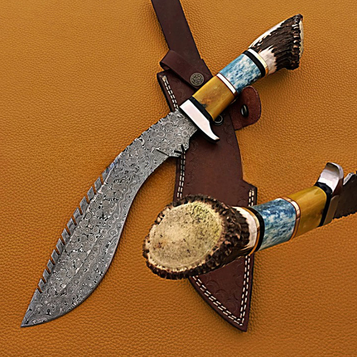 Hand Made Damascus Kukri Knife With Camel Bone Handle - Notbrand