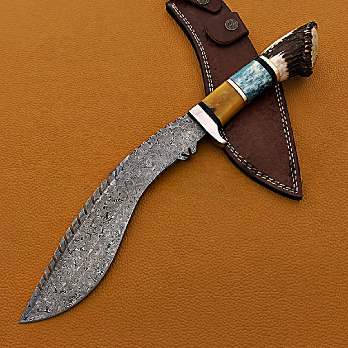 Hand Made Damascus Kukri Knife With Camel Bone Handle - Notbrand