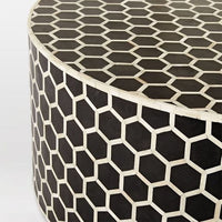 Mia Honey Comb Design Bone Inlay Round Coffee Table Black - Notbrand