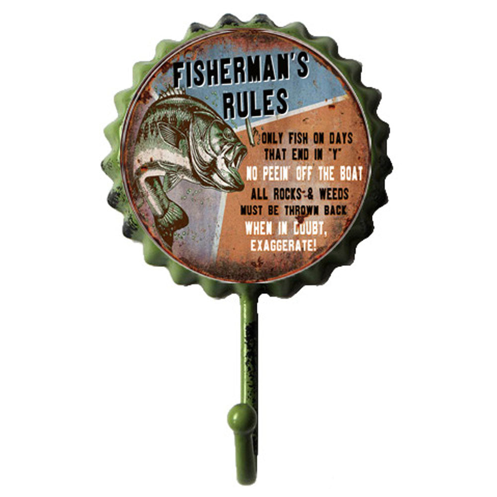 Retro Tin Bottle Cap Wall Hook - Fisherman's Rules - Notbrand