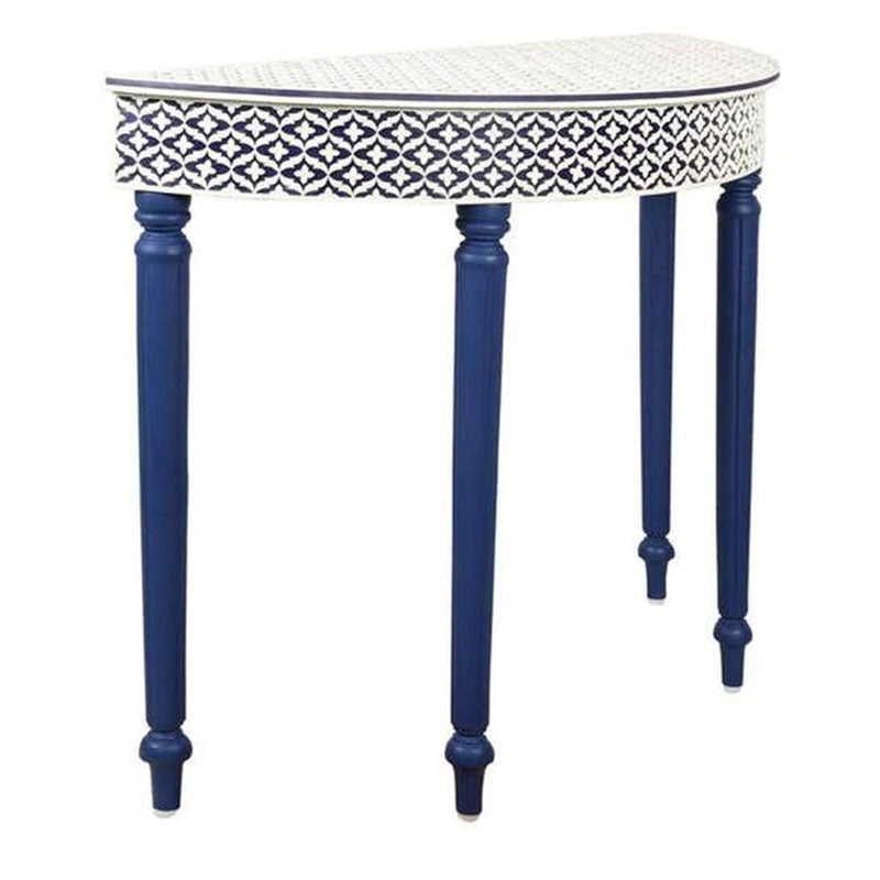 Indian Motif Bone Inlay Embossed Console in Blue - Notbrand