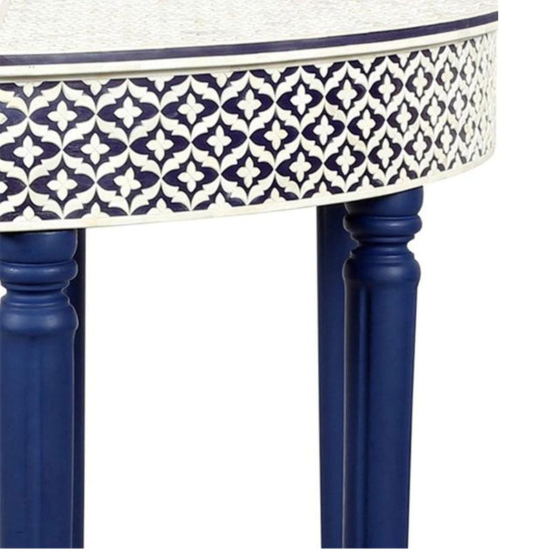 Indian Motif Bone Inlay Embossed Console in Blue - Notbrand