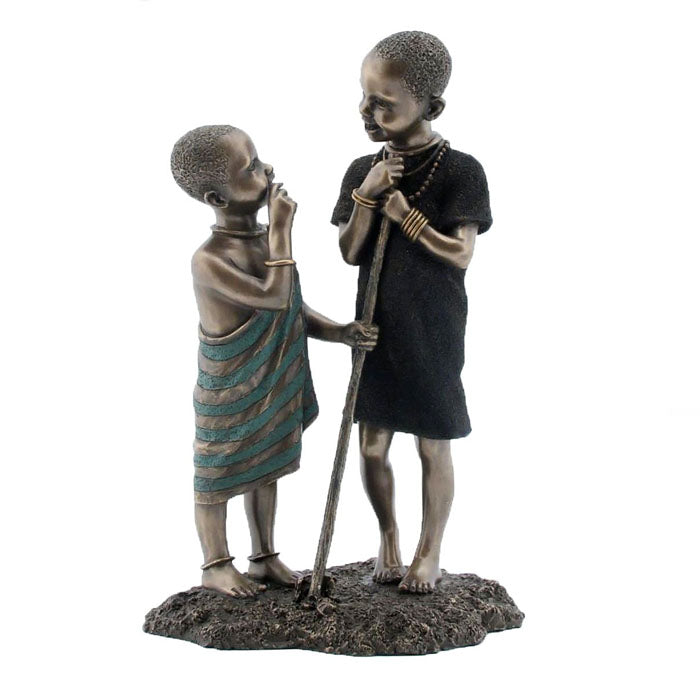 Veronese Cold Cast Bronze Coated African People Figurine - Jana Mtani, Young Friends - Notbrand