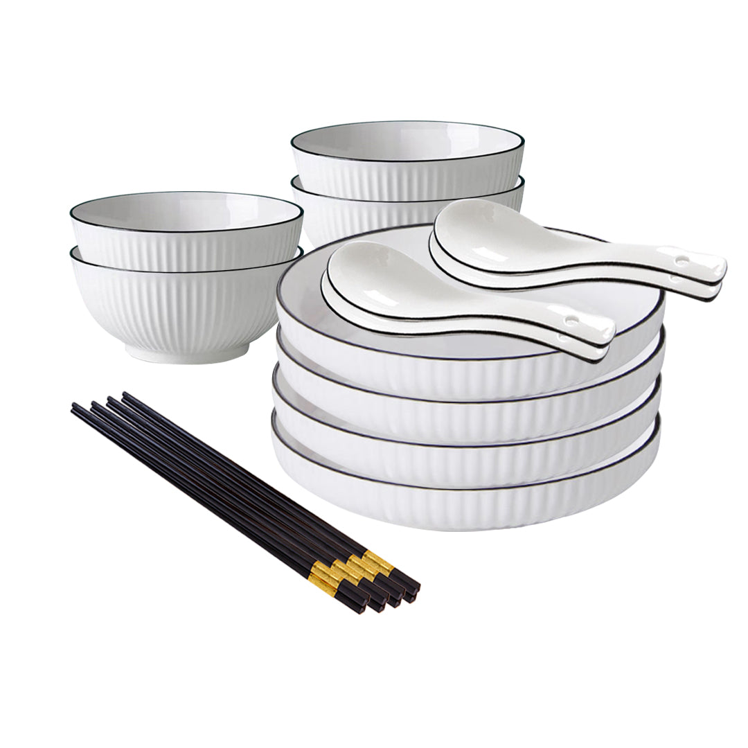 Japanese Style Ceramic Dinnerware Set in White - Set of 8 - Notbrand