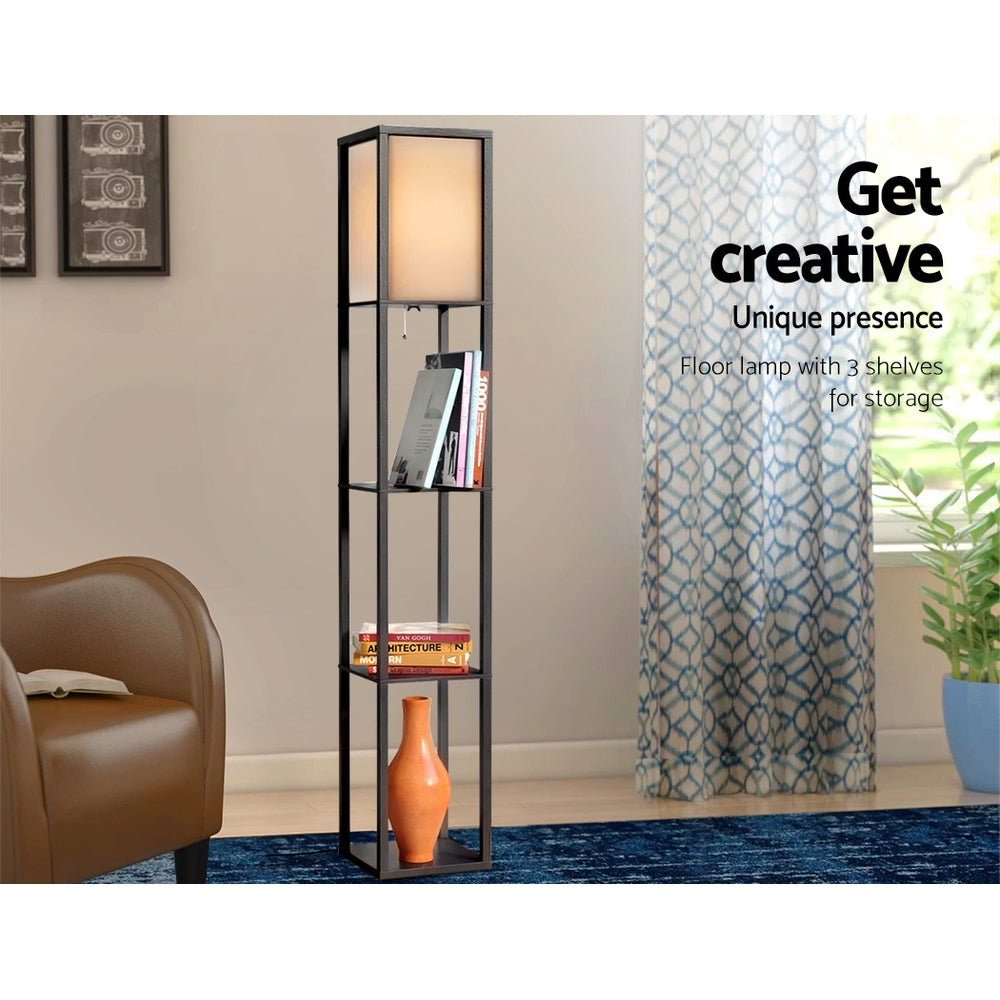 Blisk Wooden Floor Lamp with Shelf Storage - Black - Notbrand