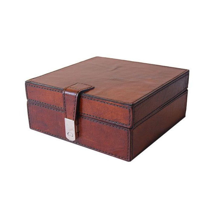 Tan Leather Square Storage Box - Notbrand