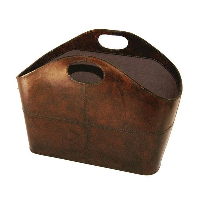 Dwell Dark Leather Magazine Basket with Handle - Notbrand