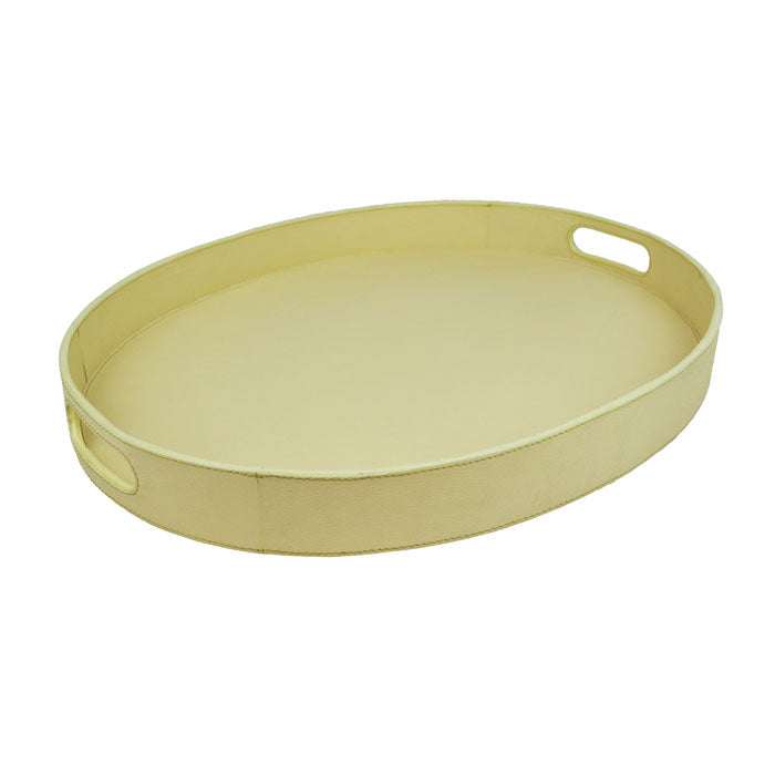 Morthil Off White Leather Oval Tray - Notbrand