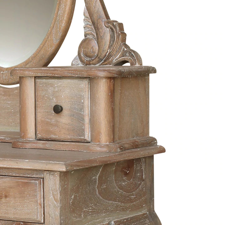 Paris Mindy Wood  Mirror Dressing Table With Stool - Weathered Oak - Notbrand