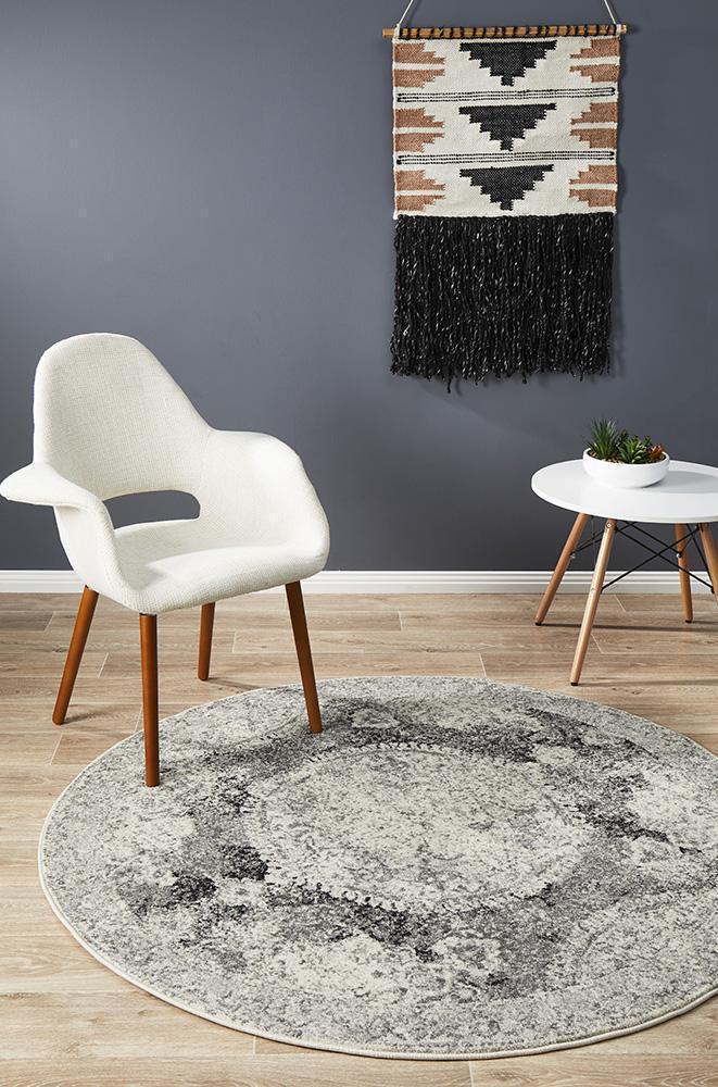 Museum Beverly Charcoal Round Rug - Notbrand