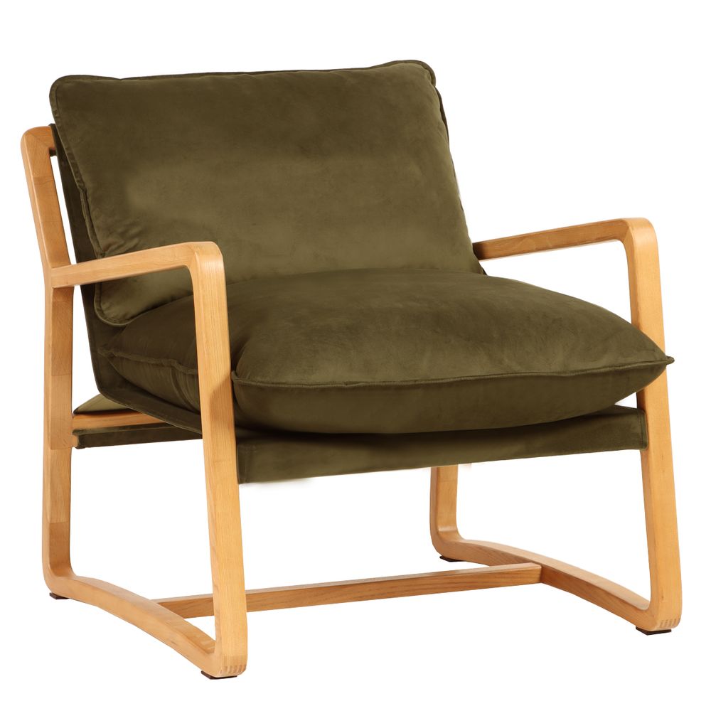Malibu Natural Arm Chair - Olive Velvet - Notbrand