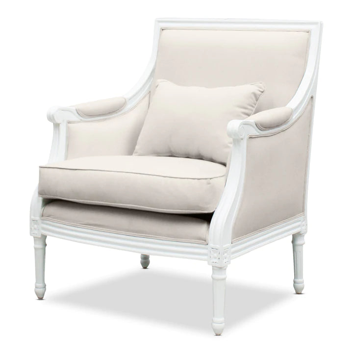 Marseille Mindy Wood & Polyester Mix Fabric Armchair - White - Notbrand
