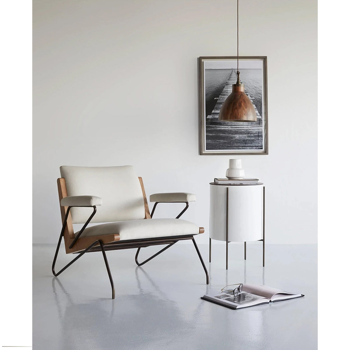 Merie Oak and Steel Lounge Chair - Notbrand