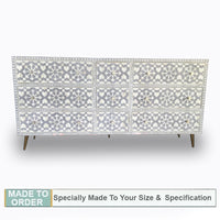 Moroccan Bone Inlay 9 Drawers Sideboard - Grey - Notbrand