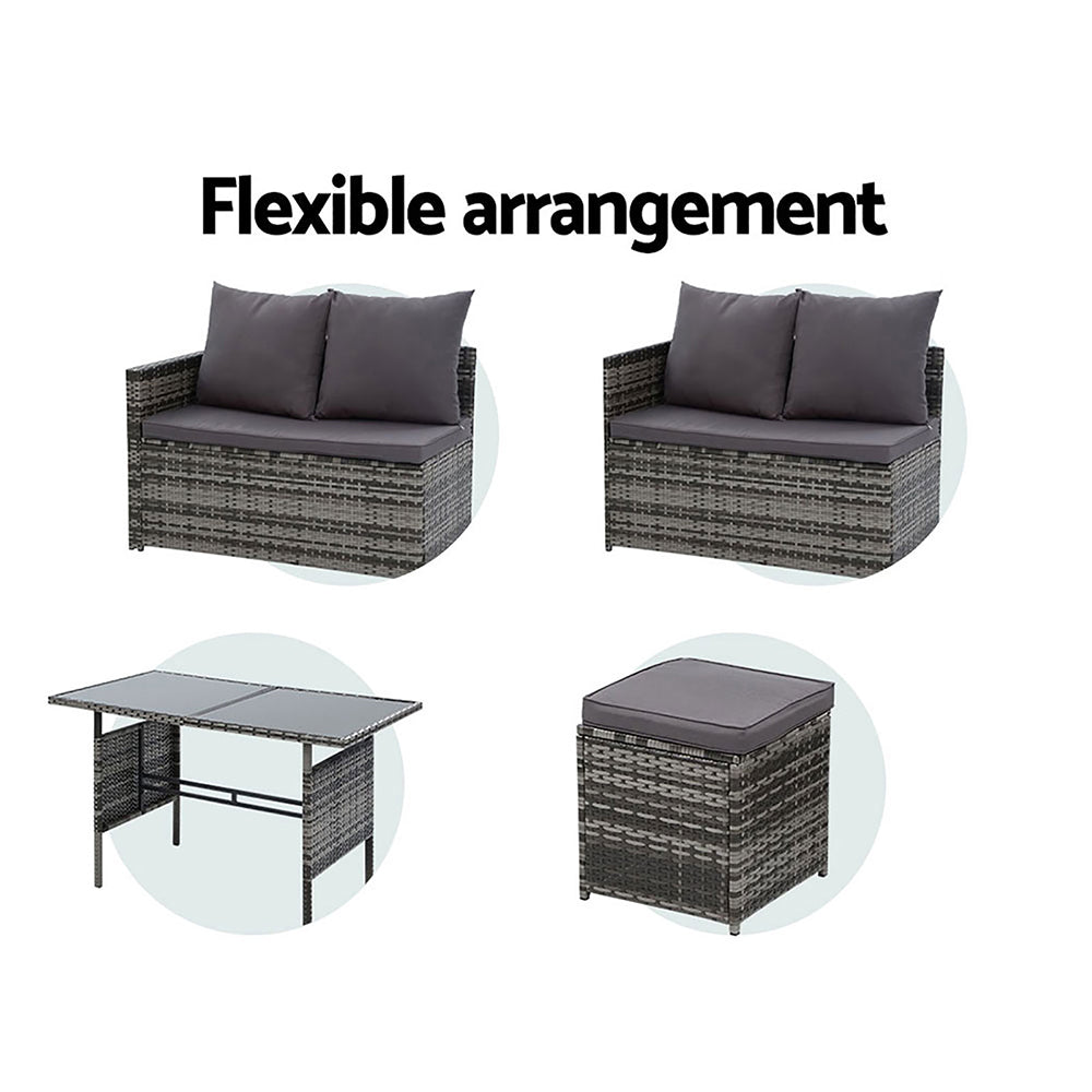Gardeon Outdoor Furniture Dining Setting Sofa Set Lounge Wicker 9 Seater Mixed Grey - Notbrand