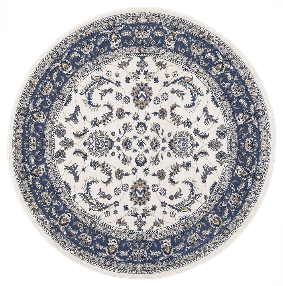 Palace Aisha Oriental Round Rug White Blue - Notbrand