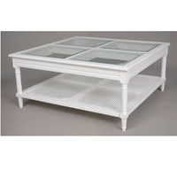 Polo Glass Top Wooden Square Coffee Table - White - Notbrand
