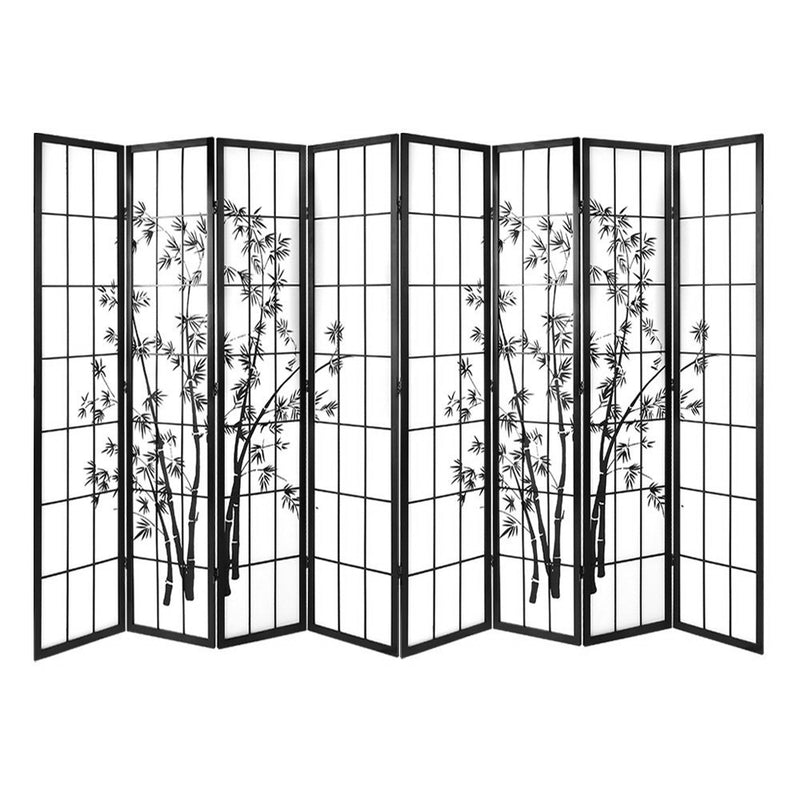 Renata 8 Panel Room Divider Screen Privacy Dividers Pine Wood Stand Shoji Bamboo Black White