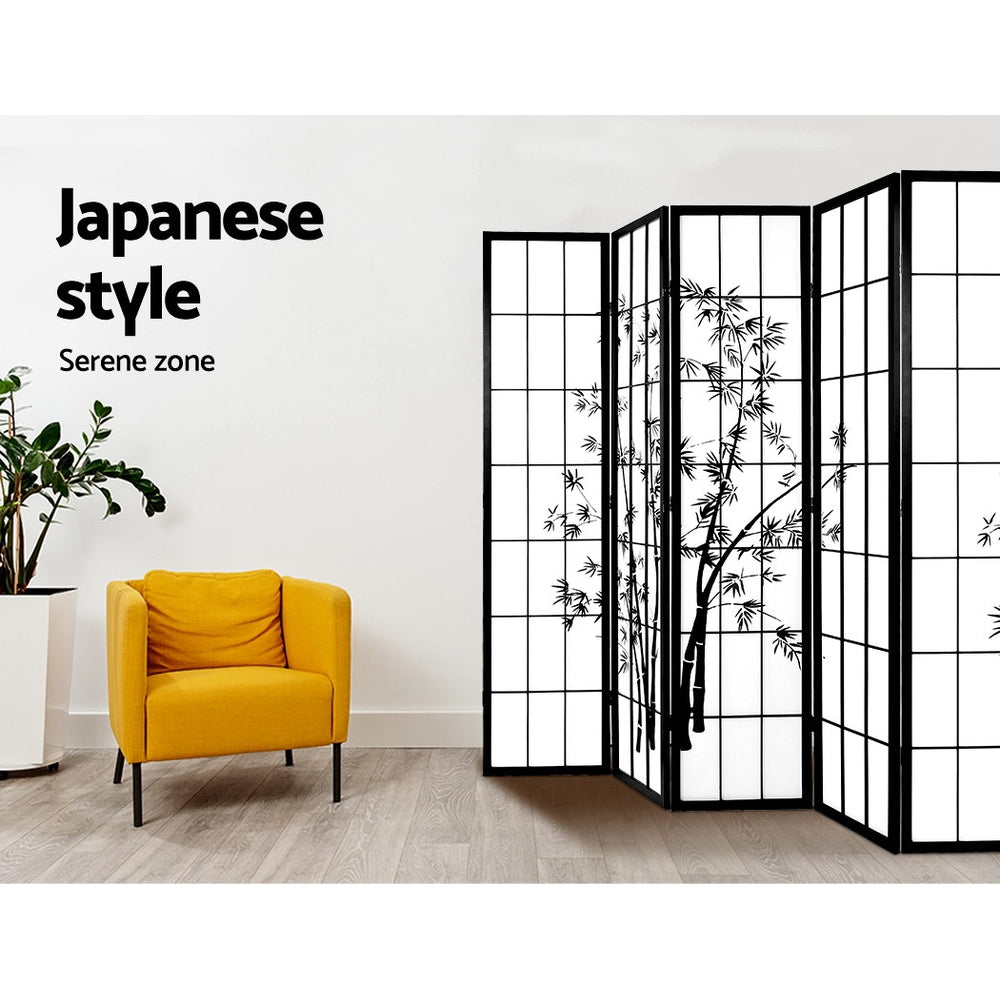 Renata 8 Panel Room Divider Screen Privacy Dividers Pine Wood Stand Shoji Bamboo Black White - Notbrand