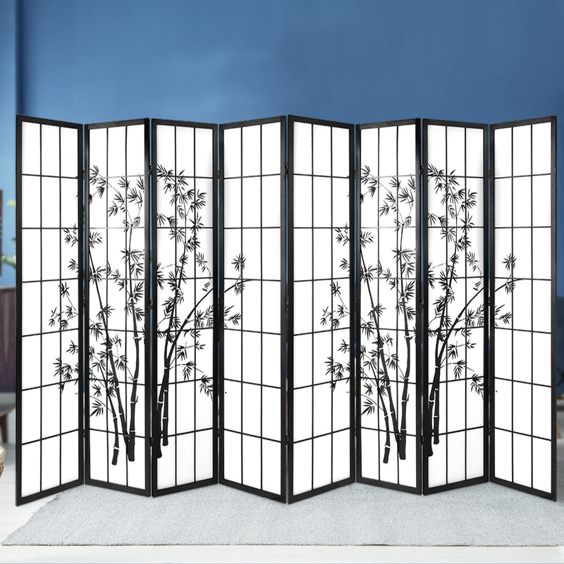 Renata 8 Panel Room Divider Screen Privacy Dividers Pine Wood Stand Shoji Bamboo Black White - Notbrand