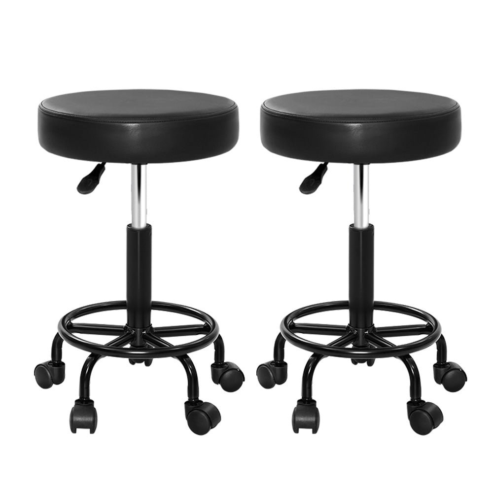New Artiss Round Swivel Salon Stool with Hydraulic Lift in Black Set - 2 Pieces - Notbrand
