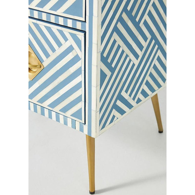 Shirlee Bone Inlay 9 Drawer Sideboard Stripe Design Blue - Notbrand