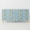 Striped Design Bone Inlay Chest of 9 Drawers in Blue - Notbrand