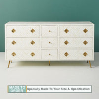 Striped Design Bone Inlay Chest of 9 Drawers in White - Notbrand