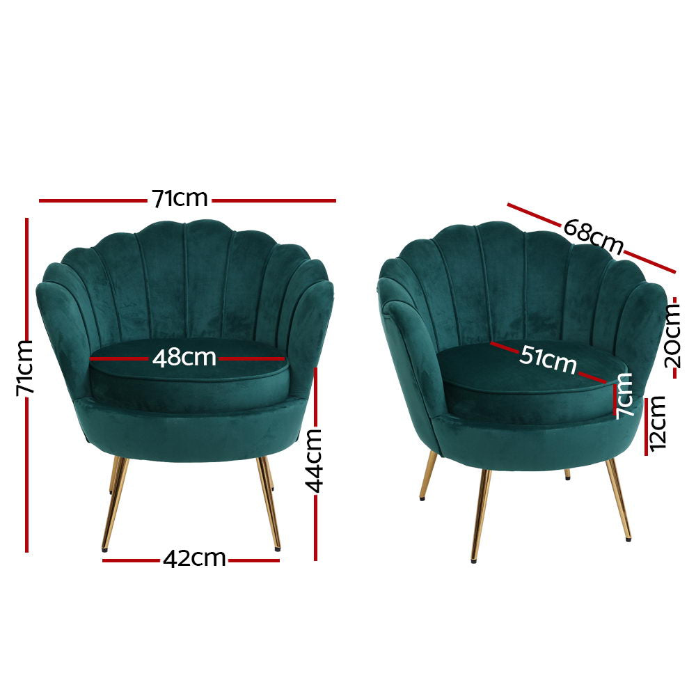 Artiss Armchair Lounge Chair Accent Armchairs Retro Lounge Accent Chair Single Sofa Velvet Shell Back Seat Green - Notbrand
