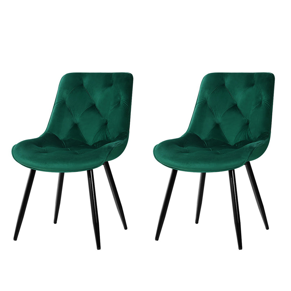 Aster Starlyn Velvet Padded Dining Chair in Green - Set of 2