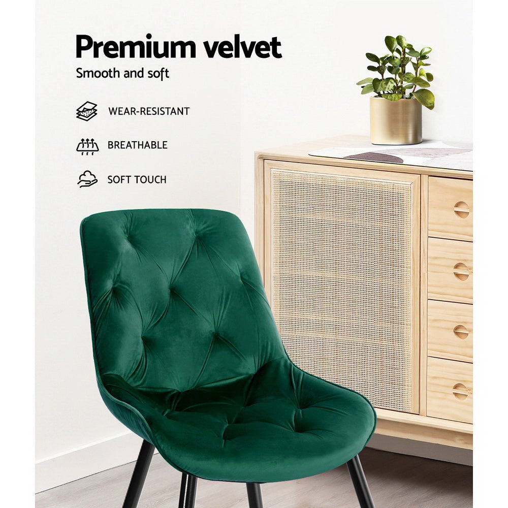 Aster Starlyn Velvet Padded Dining Chair in Green - Set of 2