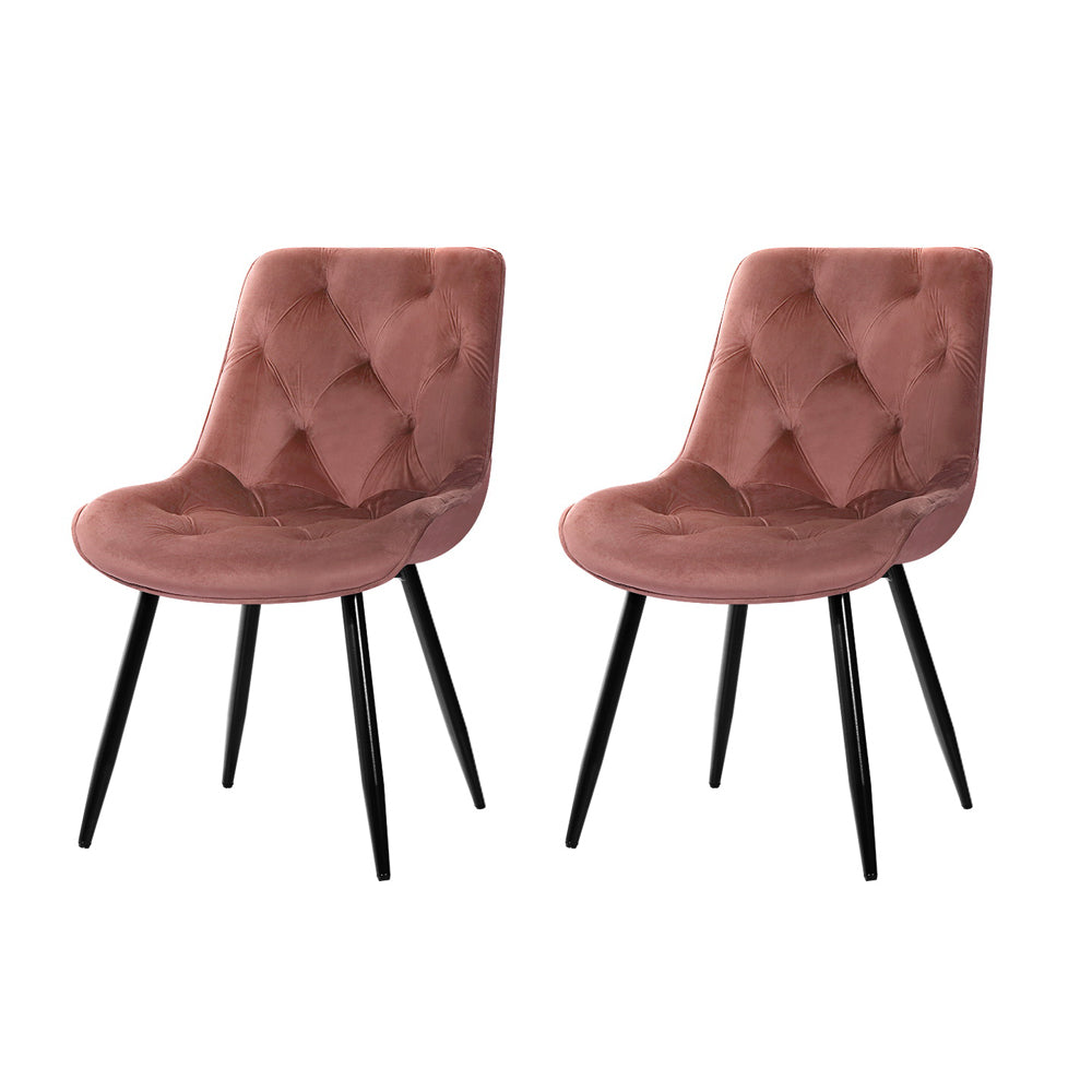 Aster Starlyn Velvet Padded Dining Chairs in Pink - Set of 2
