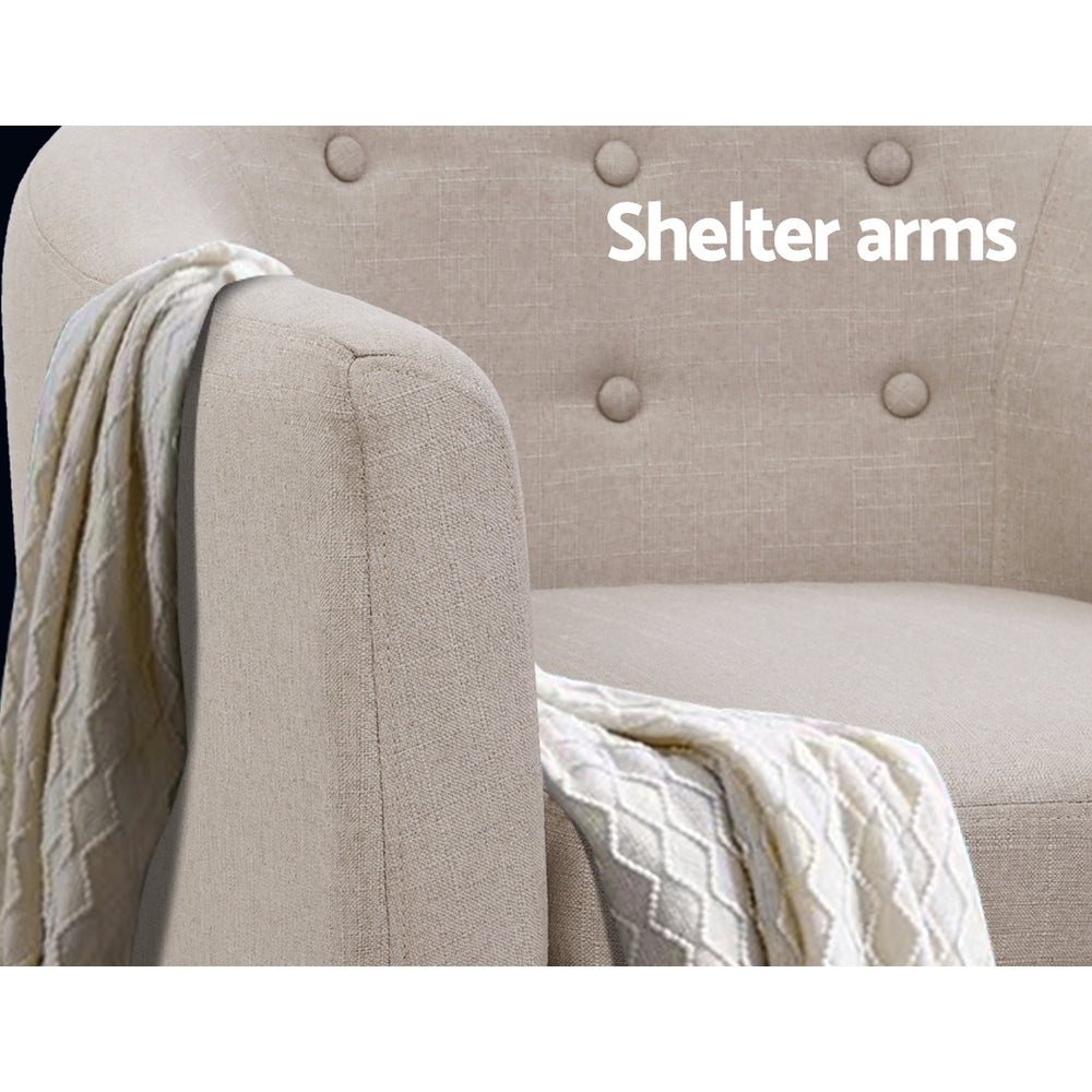 Artiss ADORA Armchair Tub Chair Single Accent Armchairs Sofa Lounge Fabric Beige - Notbrand