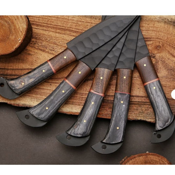 Set of 5 Duncan D2 Damascus Steel Chef's Knives - Grey Wood Handle - Notbrand