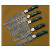 Set of 5 Warner Damascus Chef Knives - Green Handle - Notbrand