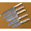 Set of 5 Warner Damascus Chef Knives - White Handle - Notbrand