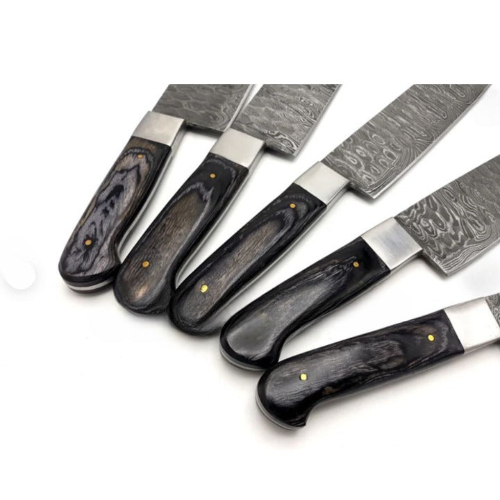 Set of 5 Warner Damascus Chef Knives - Grey Handle - Notbrand