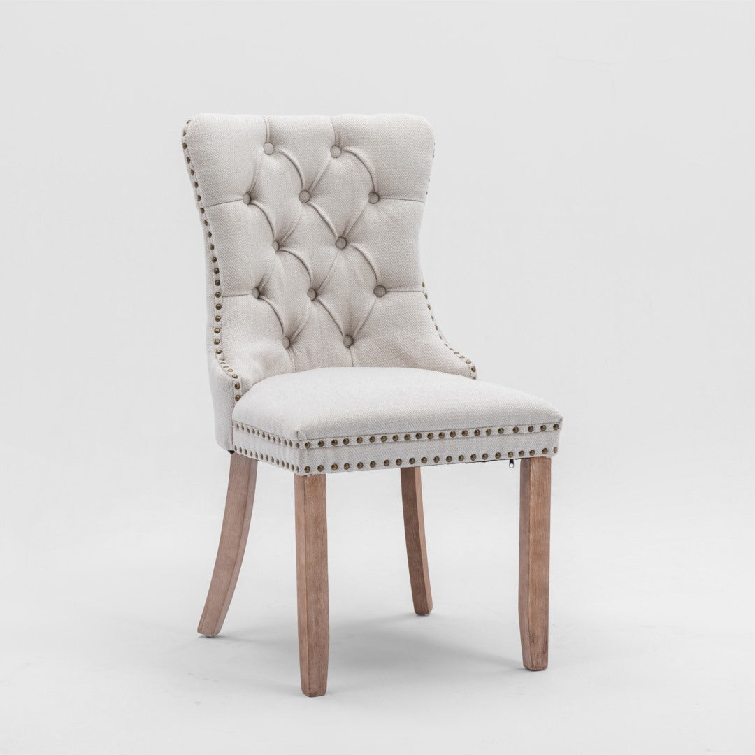 Aaden Button-Tufted Upholstered Linen Dining Chair - Beige