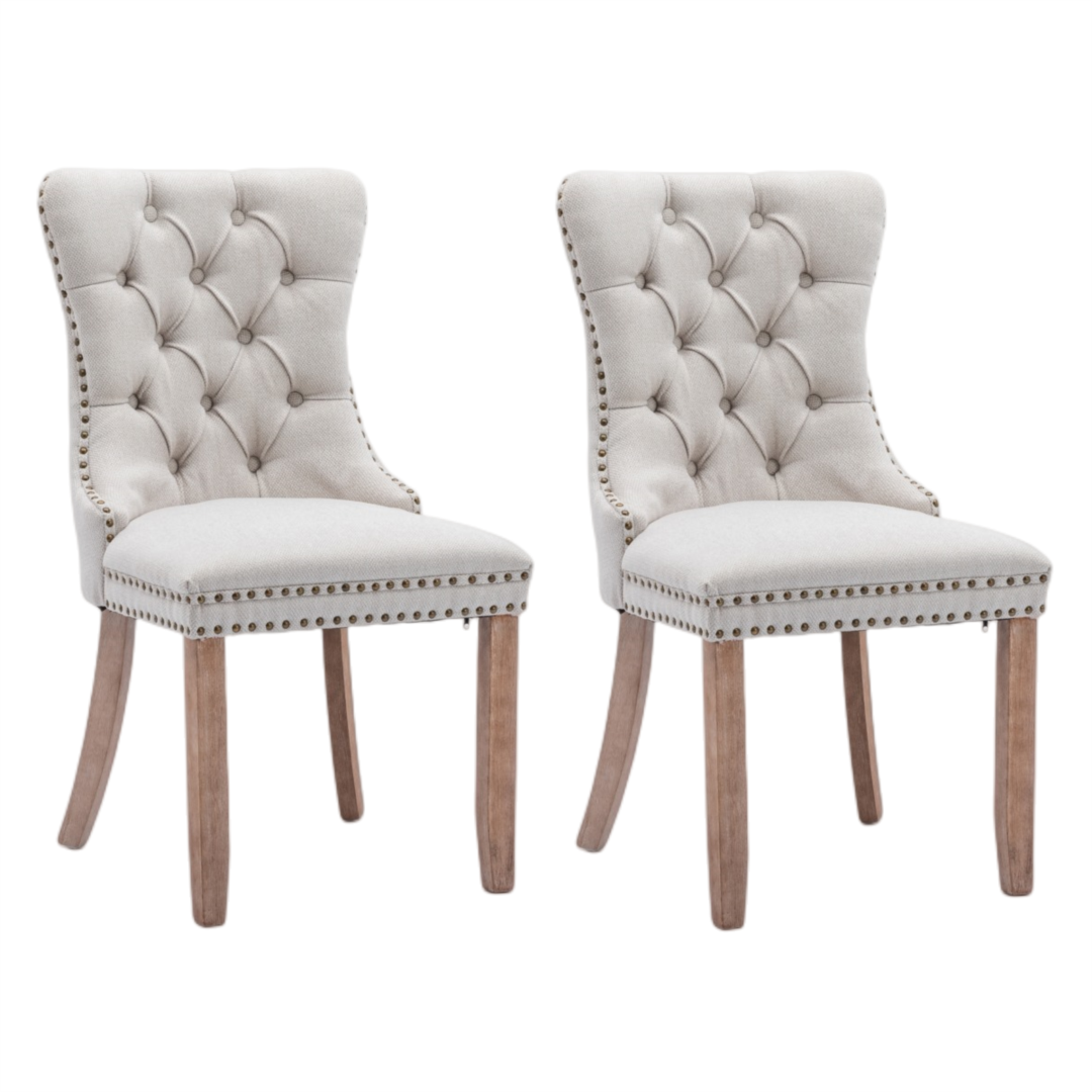 Aaden Button-Tufted Upholstered Linen Dining Chair - Beige