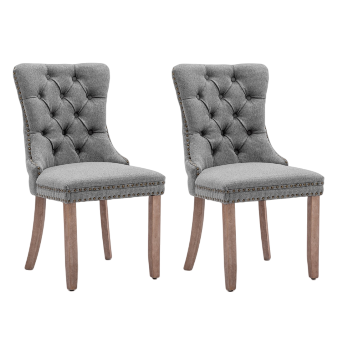 Aaden Button Tufted Upholstered Linen Dining Side Chair with Studs Trim - Gray