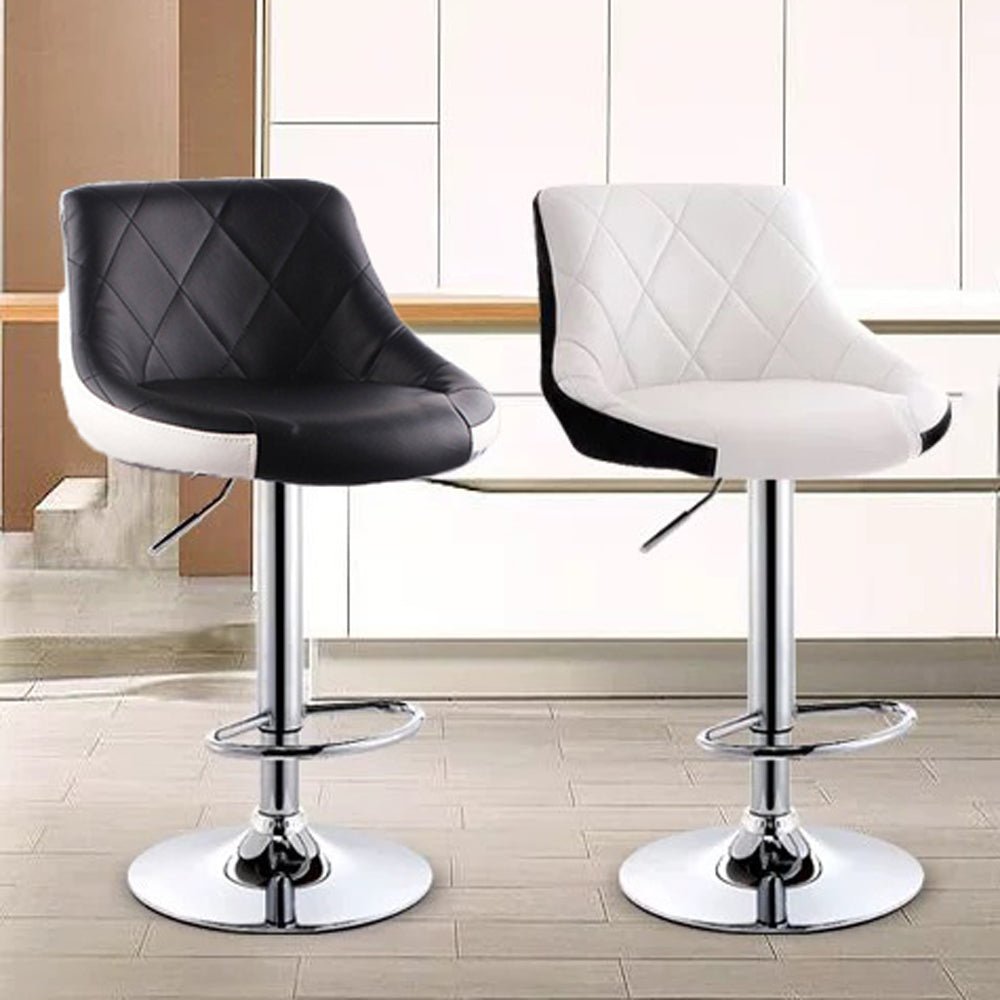 Basil Swivel Gas Lift Counter Bar Stool in Black Leather - Set of 2