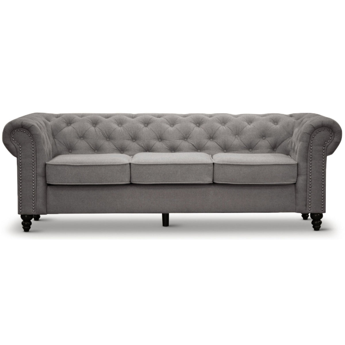 Kiho Chesterfield Fabric Upholstered 3 Seater Sofa  - Grey - Notbrand
